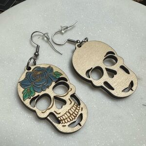Wood Sugar Skull Earrings